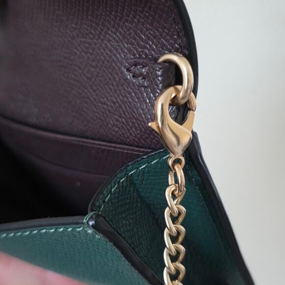 Coach Mini Crossbody Chain Wallet Pebbled Leather Dark Green Gold Hardware Women - Picture 8 of 8